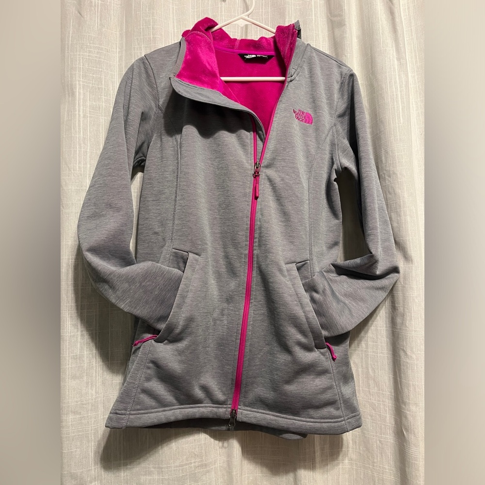 North Face jacket size M, gray and hot pink, great condition, no wear
